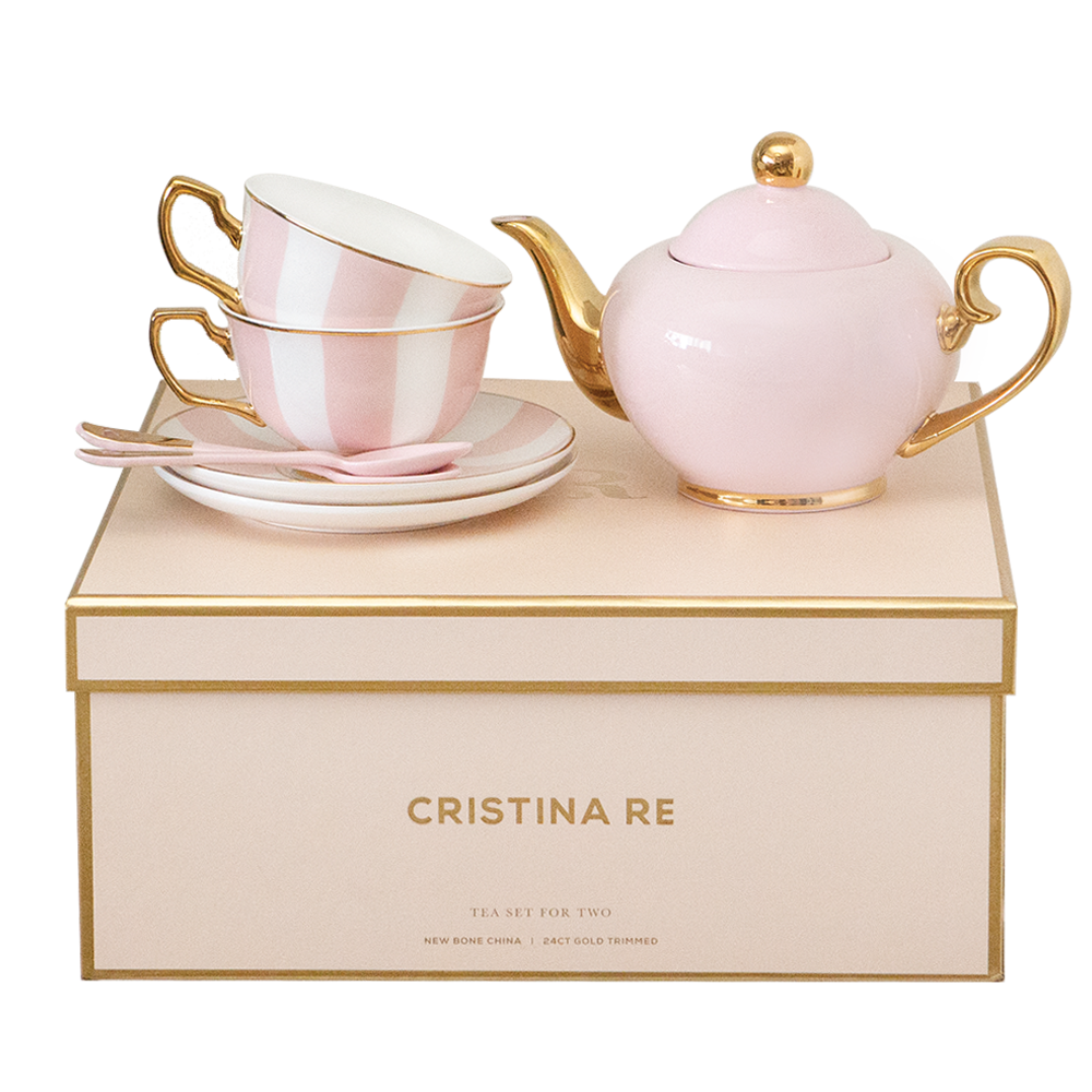 Cristina Re Signature Tea Set / teaset 2 Cup Blush Stripe - Bone China