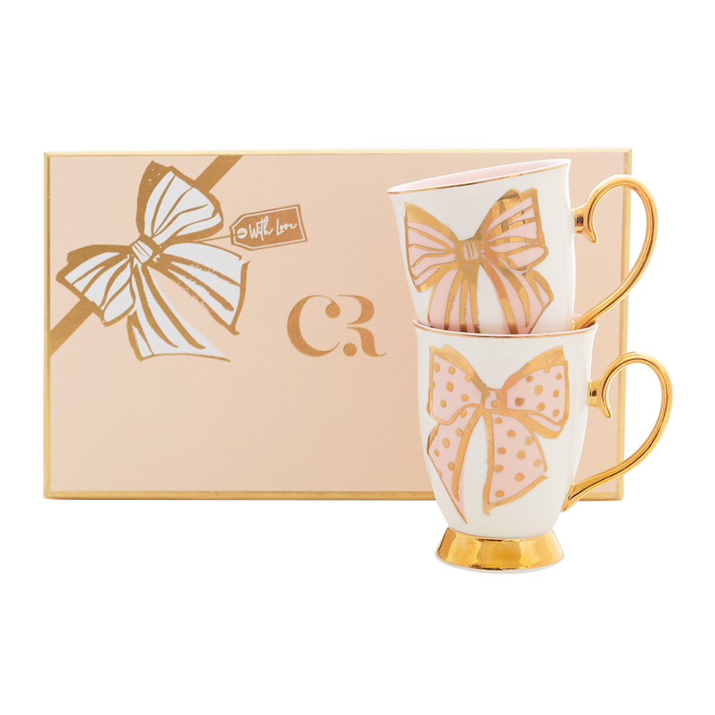 Cristina Re French Bow Mug Set - Set of 2 New Bone China