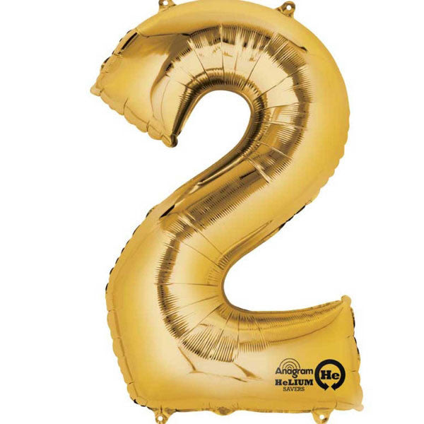 Gold Number 2 Balloon - 16" / 40 cm foil (each)