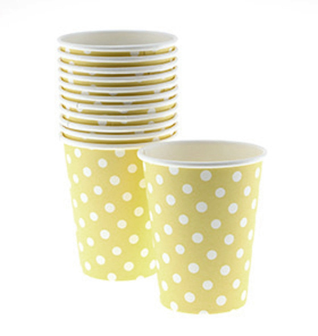 Sambellina Polkadot Yellow Cups (12), , Cups, Sambellina, Party Twinkle | PO BOX 3145 BRIGHTON VIC 3186 AUSTRALIA | www.partytwinkle.com.au - 1