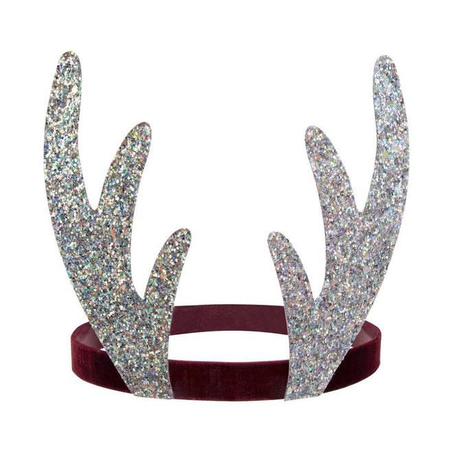 Meri Meri Silver Sparkle Reindeer Antler Headbands (Pack of 8)