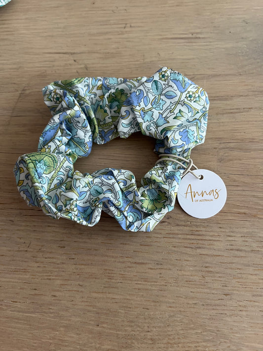 Annas of Australia Scrunchie - Liberty Print 5 (blue, green, white)