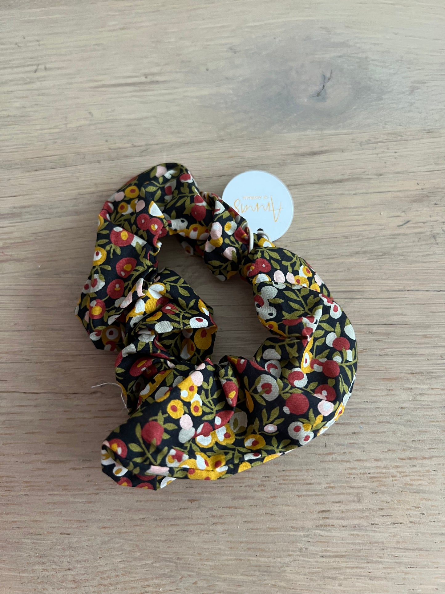 Annas of Australia Scrunchie - Liberty Print 2 (yellow, olive green, white and red)