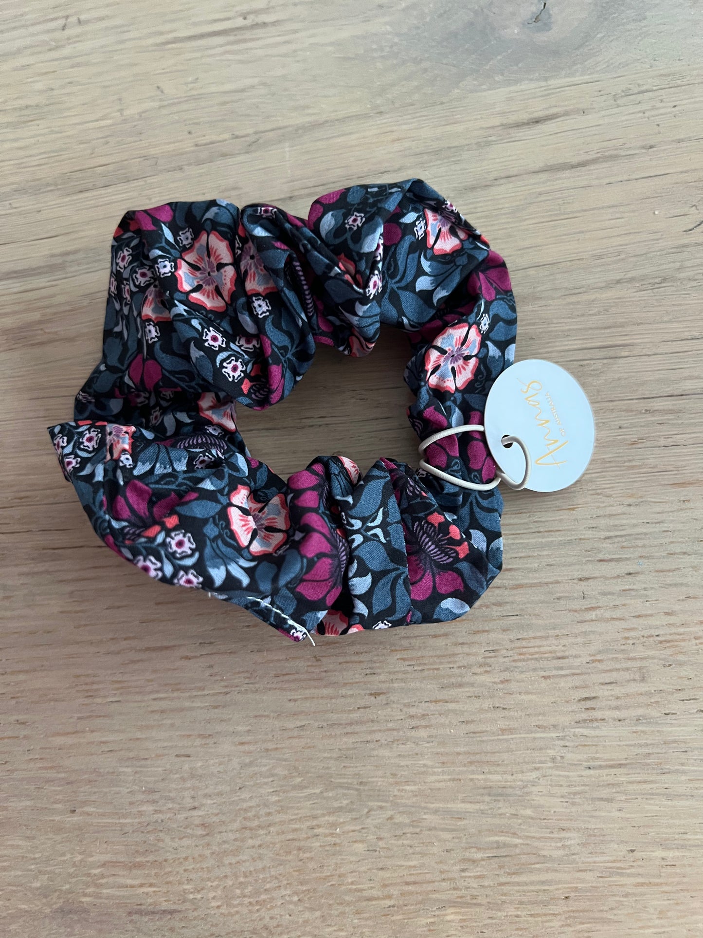 Annas of Australia Scrunchie - Liberty Print 1 (Fuschia and Bluish Grey)
