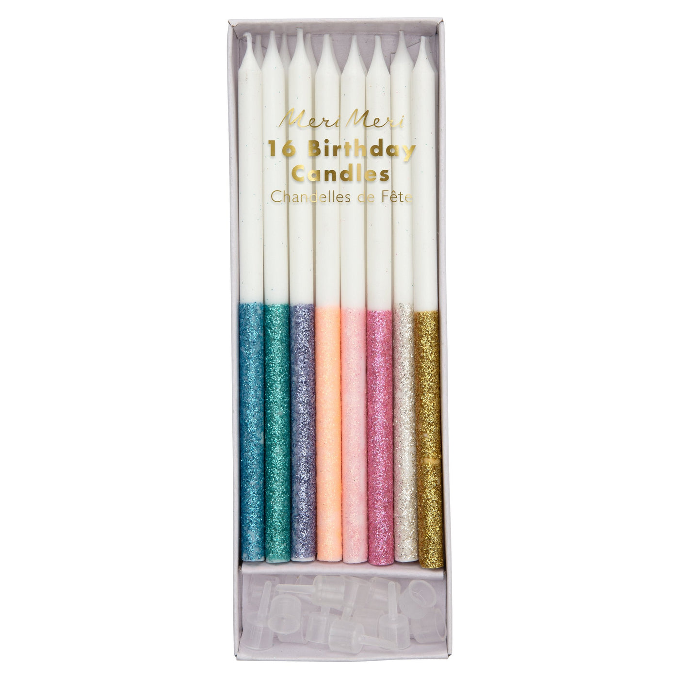 Meri Meri Multicolour Dipped Glitter Candles (16s)