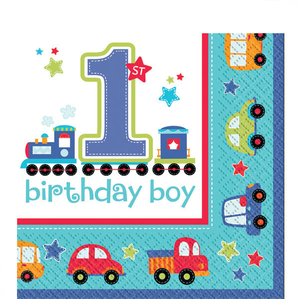 All Aboard First Birthday Napkins, , Napkins, Party Twinkle | PO BOX 3145 BRIGHTON VIC 3186 AUSTRALIA | www.partytwinkle.com.au, Party Twinkle | PO BOX 3145 BRIGHTON VIC 3186 AUSTRALIA | www.partytwinkle.com.au