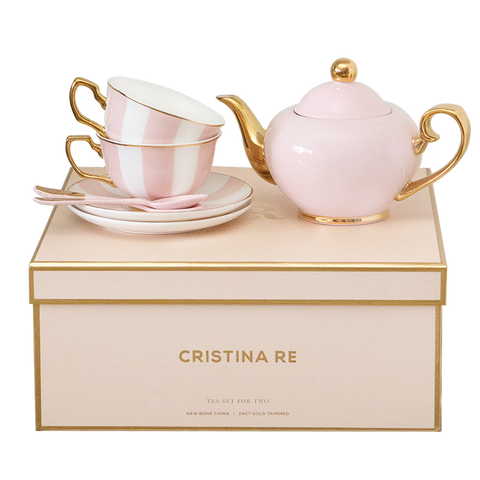 Cristina Re Signature Tea Set / teaset 2 Cup Blush Stripe - Bone China