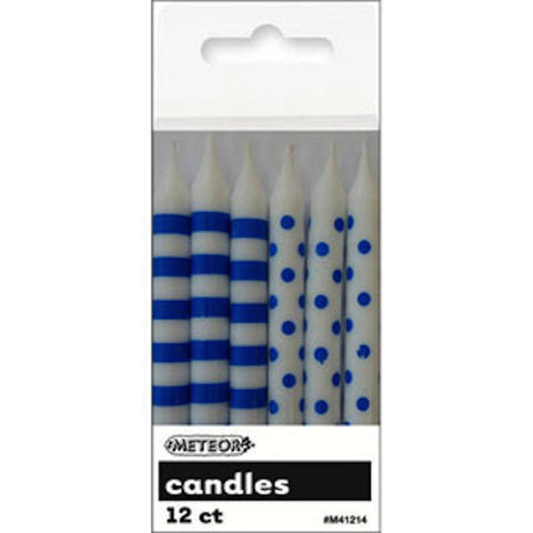 Candles Dots & Stripes Royal Blue, , Candles, Balloon Agencies, Party Twinkle | PO BOX 3145 BRIGHTON VIC 3186 AUSTRALIA | www.partytwinkle.com.au 