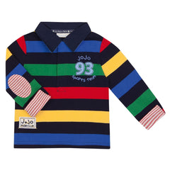 Jojo Maman Bebe Bright Stripe Rugby Top Navy (5-6 years)