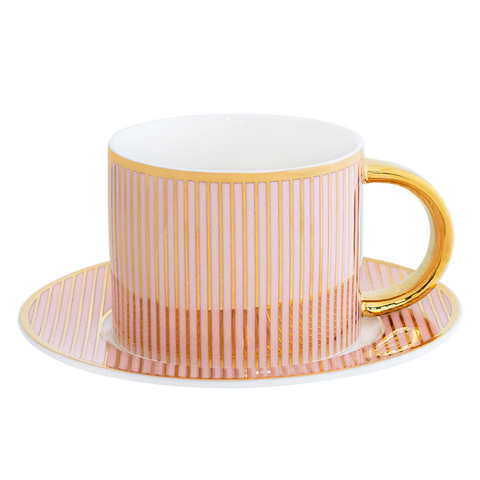 Cristina Re Teacup and Saucer Pinstripe Blush New Bone China