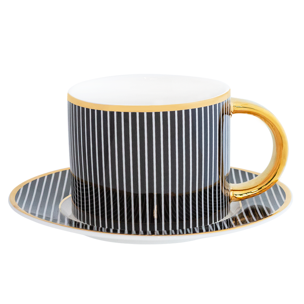 Cristina Re Teacup Pinstripe Ebony - Bone China