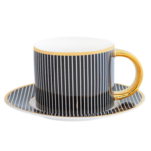 Cristina Re Teacup Pinstripe Ebony - Bone China