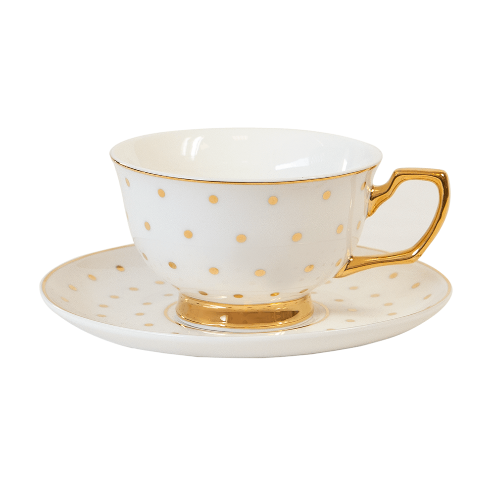 Cristina Re High Tea Teacup Polka Gold Ivory - New Bone China