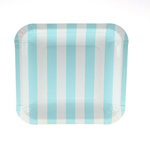 Sambellina Candy Stripe Blue Square Plates (12), , Party Plate, Sambellina, Party Twinkle | PO BOX 3145 BRIGHTON VIC 3186 AUSTRALIA | www.partytwinkle.com.au  - 1