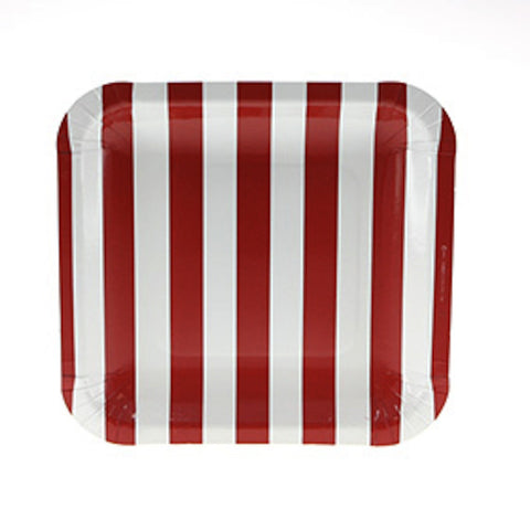 Sambellina Candy Stripe Red Square Plates (12), , Party Plate, Sambellina, Party Twinkle | PO BOX 3145 BRIGHTON VIC 3186 AUSTRALIA | www.partytwinkle.com.au  - 1