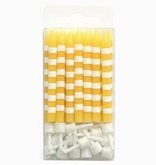 Sambellina Yellow and White Stripes Candles with Holders (16), , Candles, Balloon Agencies, Party Twinkle | PO BOX 3145 BRIGHTON VIC 3186 AUSTRALIA | www.partytwinkle.com.au 