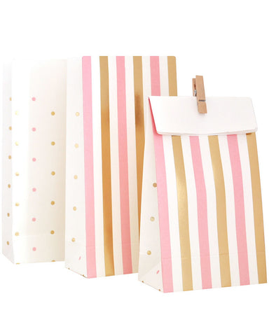 Gold & Pink, Stripe & Spots Treat Bag - Pack of 10