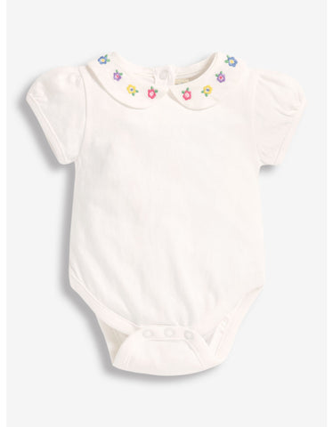 Jojo Maman Bebe Floral Embroidered Collar Baby Peter Pan Bodysuit 6- 12 months