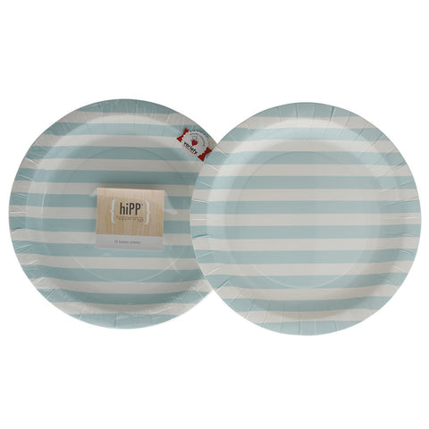 Duck Egg Blue Stripe 23cm Party Paper Plates (12), , Party Plate, Hipp, Party Twinkle | PO BOX 3145 BRIGHTON VIC 3186 AUSTRALIA | www.partytwinkle.com.au 