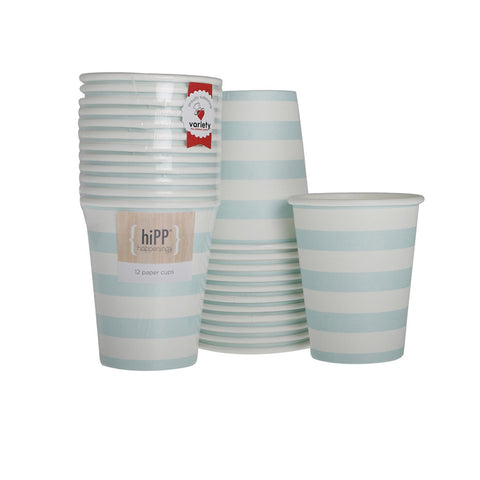 Duck Egg Blue Stripe Cups (12), , Cups, Hipp, Party Twinkle | PO BOX 3145 BRIGHTON VIC 3186 AUSTRALIA | www.partytwinkle.com.au 