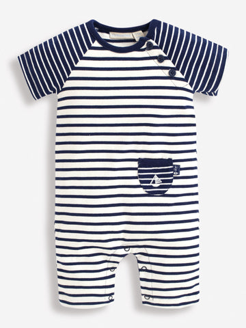 JoJo Maman Bebe Royal Blue Stripe Knit Monkey Romper 0-3M , 3M-6M_