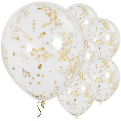Gold Confetti Balloons - 30 cm / 12" Latex (6 pk) ~