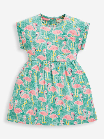 Jojo Maman Bebe Girl's Flamingo Jersey Dress with Pockets 3-4 years