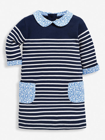 Jojo Maman Bebe Girl's Navy Peter Pan Breton A-Line Dress size 2-3 years
