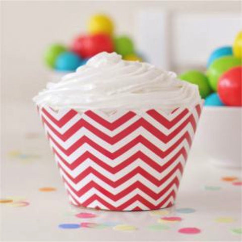 Red Chevron Cupcake Wrappers - pack of 12, , Cupcake Wrappers, Illume Design, Party Twinkle | PO BOX 3145 BRIGHTON VIC 3186 AUSTRALIA | www.partytwinkle.com.au 