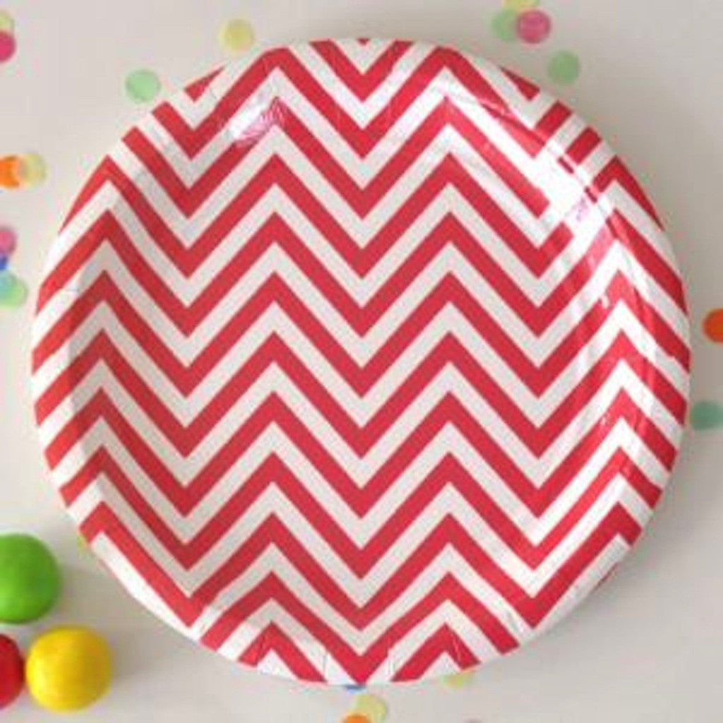 Red Chevron Large Plates (12), , Party Plate, Illume Design, Party Twinkle | PO BOX 3145 BRIGHTON VIC 3186 AUSTRALIA | www.partytwinkle.com.au