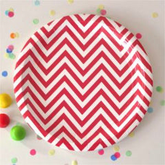 Red Chevron Dessert Plates - Pack of 12, , Cake Plates, Illume Design, Party Twinkle | PO BOX 3145 BRIGHTON VIC 3186 AUSTRALIA | www.partytwinkle.com.au 