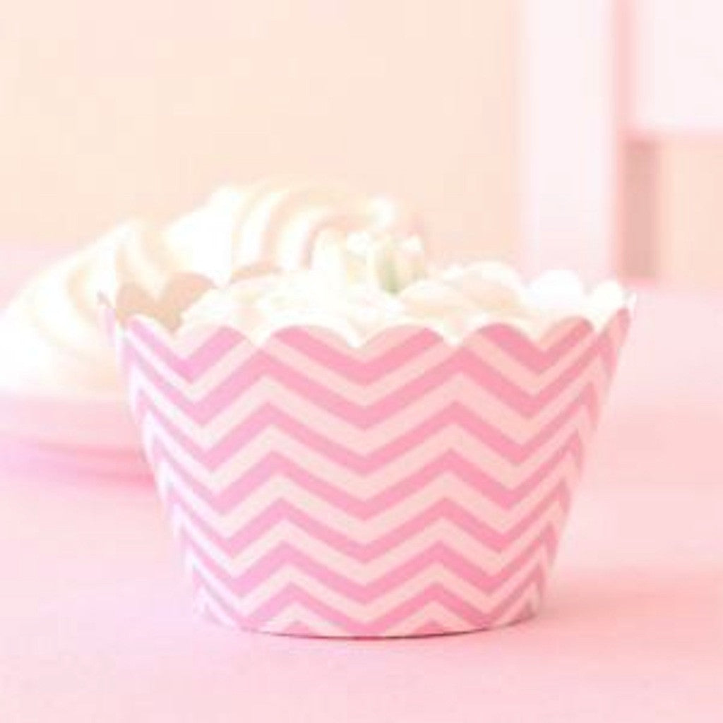 * Illume Design Pink Chevron Cupcake Wrappers (12), , Cupcake Wrappers, Illume Design, Party Twinkle | PO BOX 3145 BRIGHTON VIC 3186 AUSTRALIA | www.partytwinkle.com.au