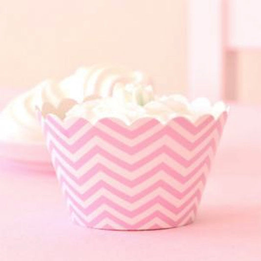 * Illume Design Pink Chevron Cupcake Wrappers (12), , Cupcake Wrappers, Illume Design, Party Twinkle | PO BOX 3145 BRIGHTON VIC 3186 AUSTRALIA | www.partytwinkle.com.au